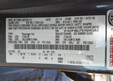 2014 Ford Fiesta Se z USA, uszkodzony, nr VIN 3FADP4BJ7EM240263